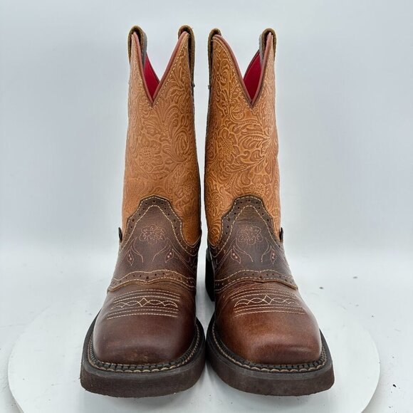 Justin Women Size 7B GY9530 Starlina 11" Tan Frenzy Square Toe Western Boot - Picture 2 of 13